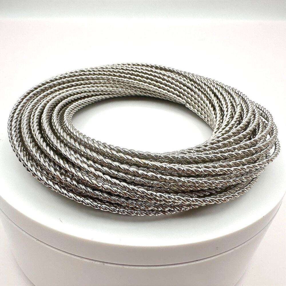 Vintage 90s Silver Tone Twisted Rope Bangle Bracelet Multi Strand Stackable Y2K